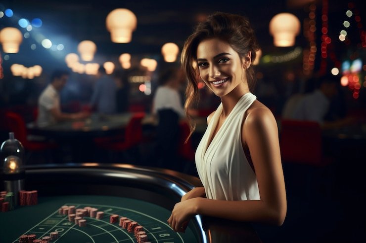 Panel permainan kasino langsung dengan meja roulette dan dealer langsung